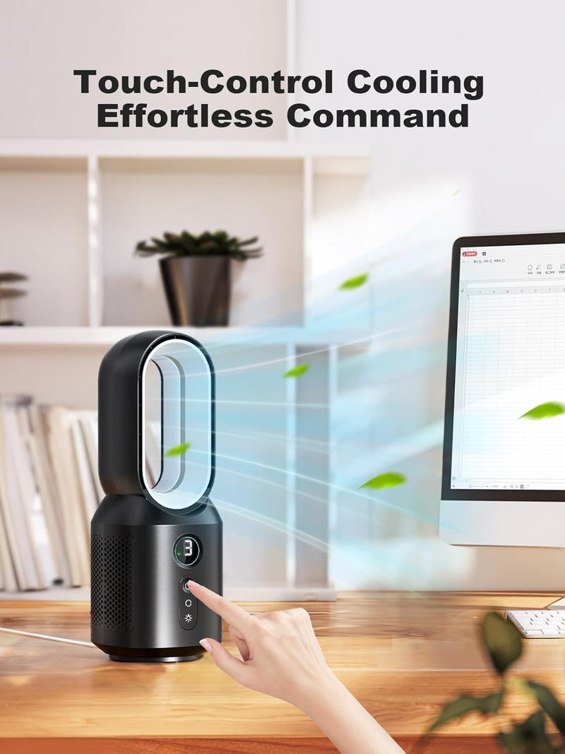 let'me 13 Inch Desk Fan, Small Bladeless Table Fan, 106° Oscillating Fan Touch Control with 3 Speeds and Night Light, Quiet Desk Fan for Personal, Office, Nightstand - Image 2